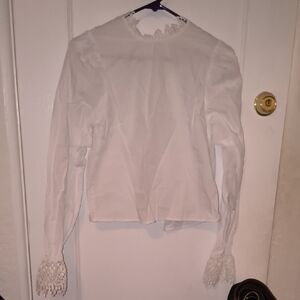 H&M | 100% Cotton White Blouse with Lace Cuffs